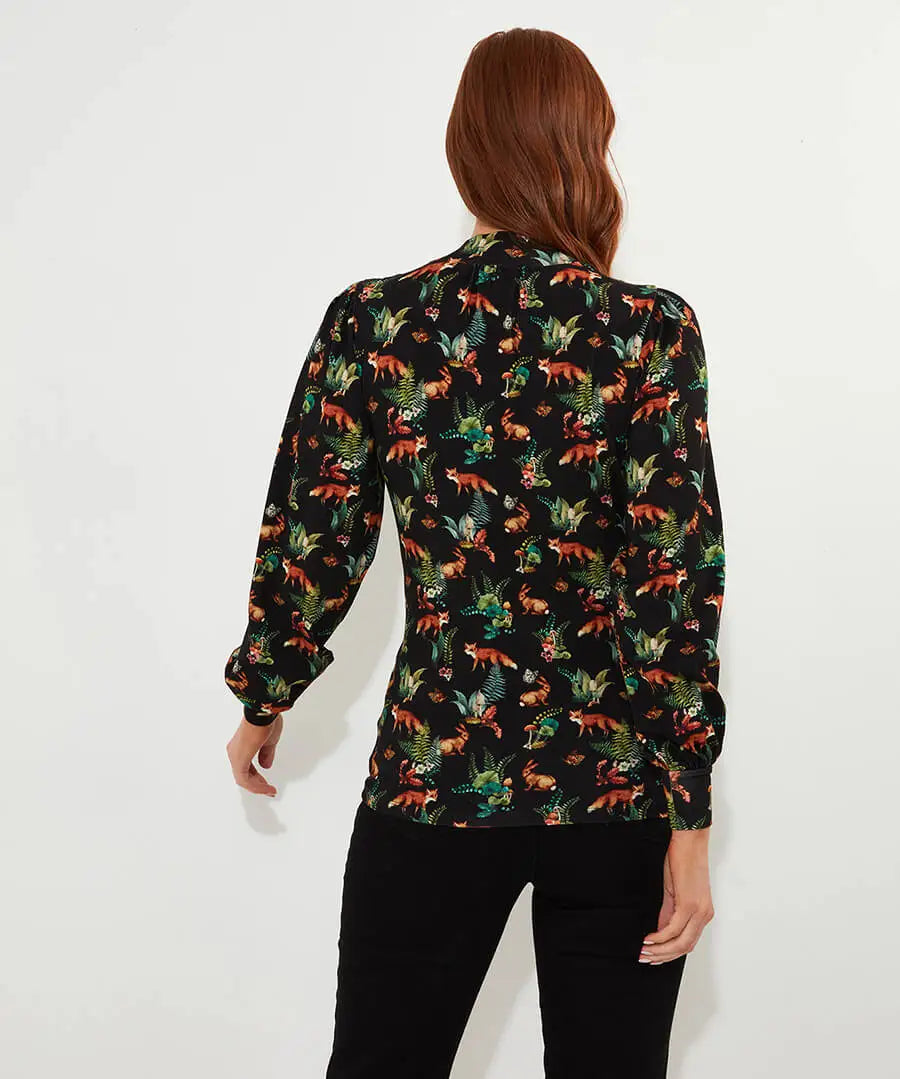 Woodland Wonder Jersey Print Top Black