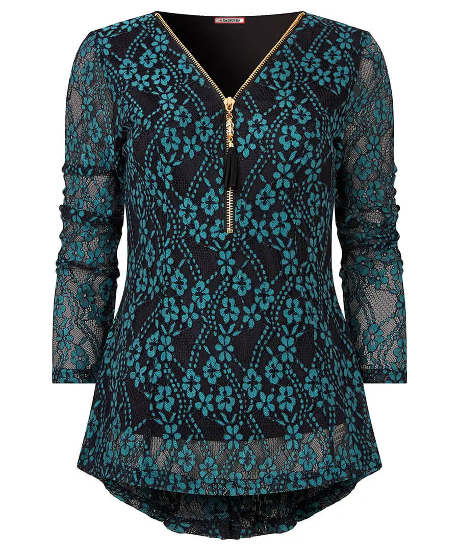 Georgie Lace Zip Top Teal