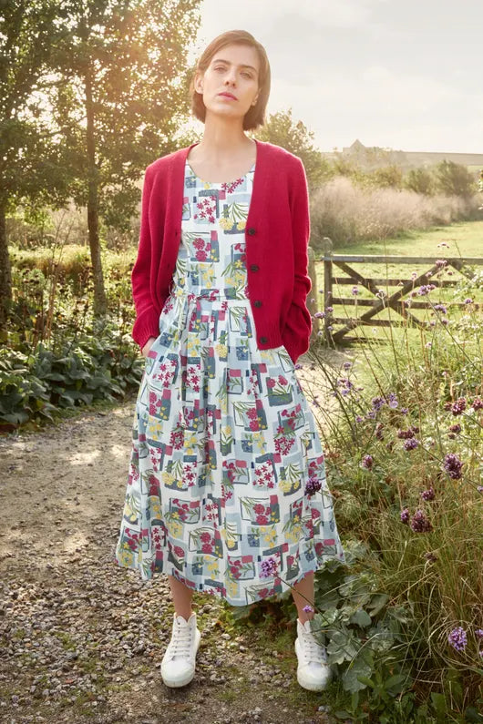 Seasalt Belle Fit-and-flare Midi Dress Floral Postcards Chalk