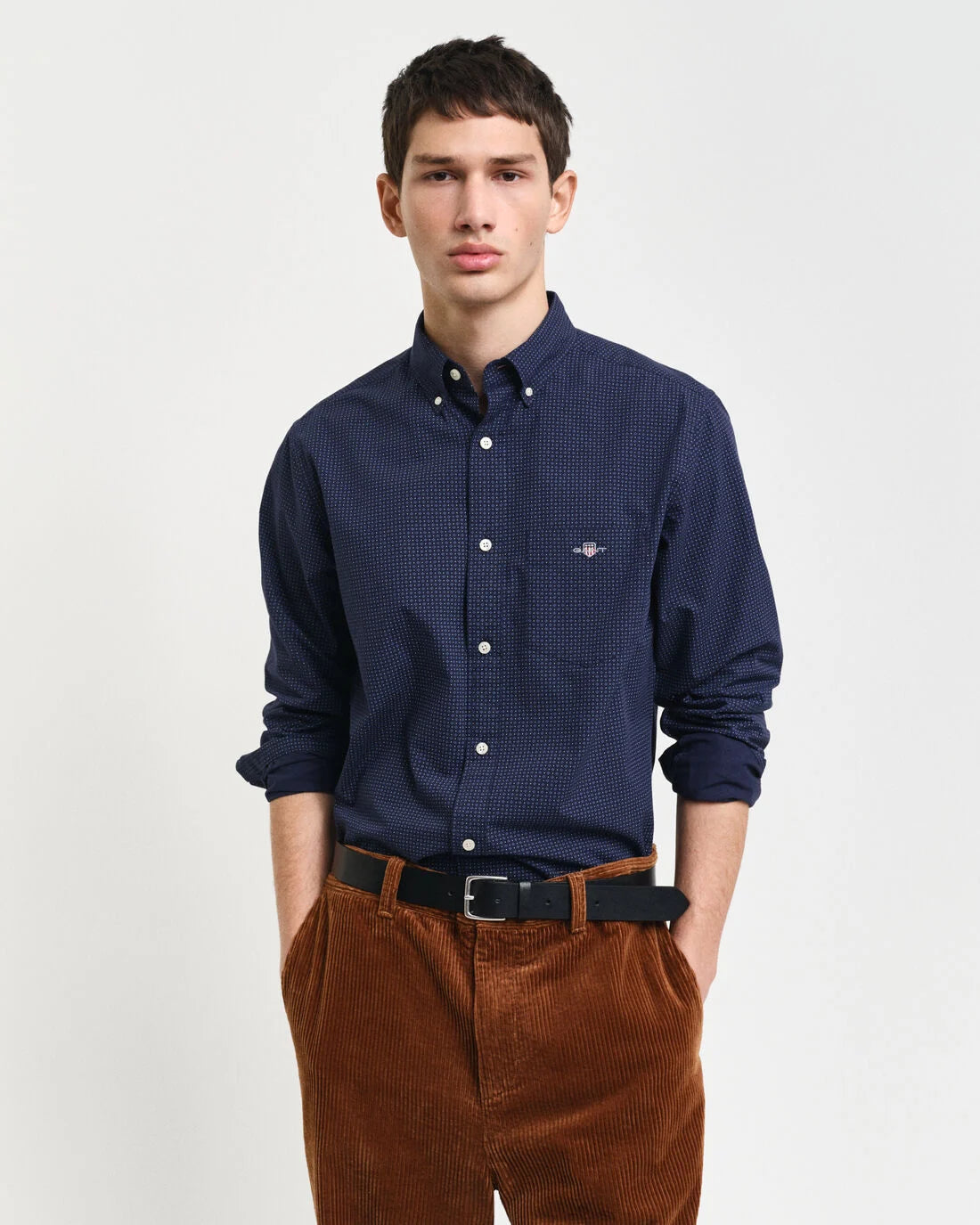 Slim Fit Micro Print Shirt Evening Blue