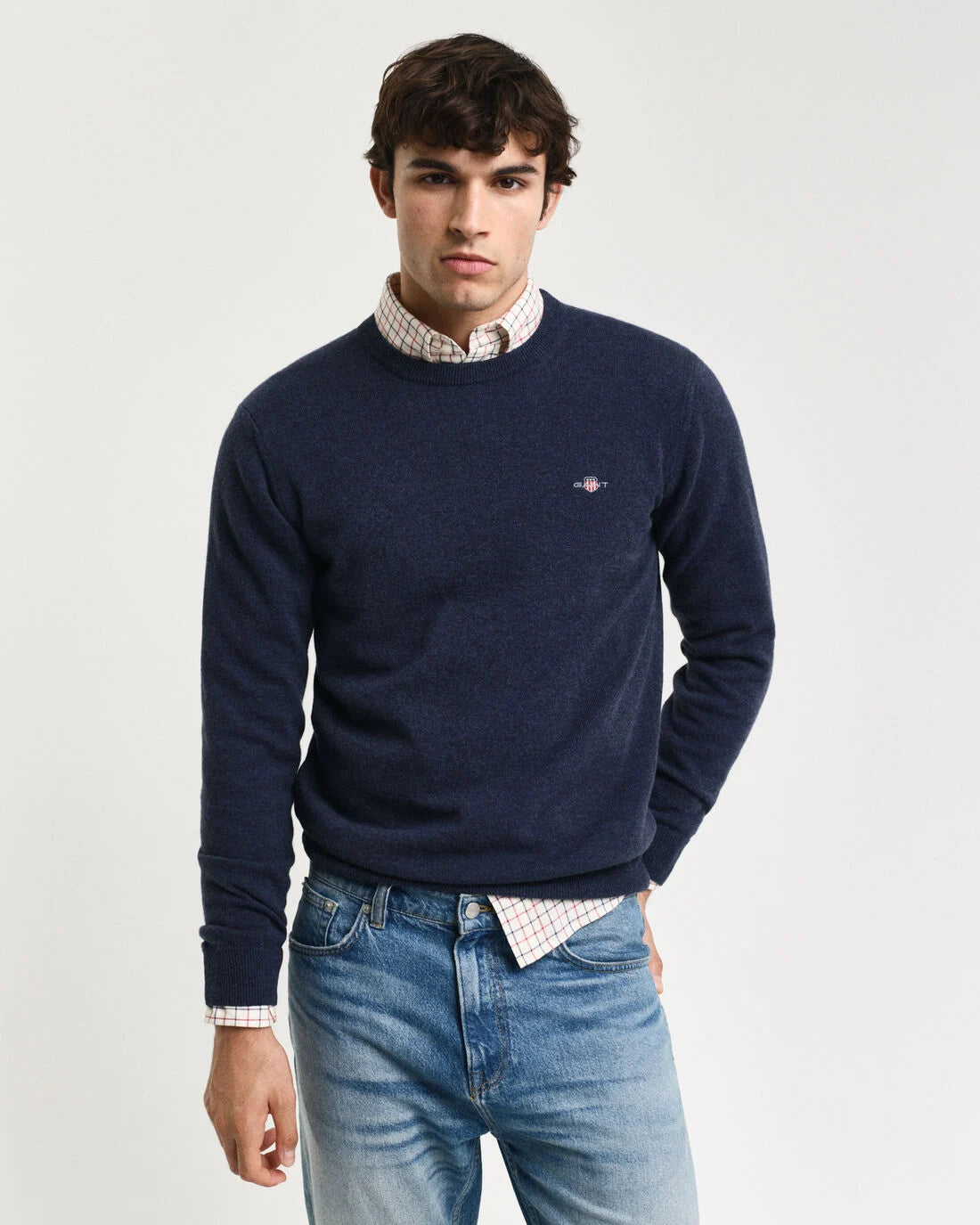 Superfine Lambswool Crew Neck Sweater Dark Navy